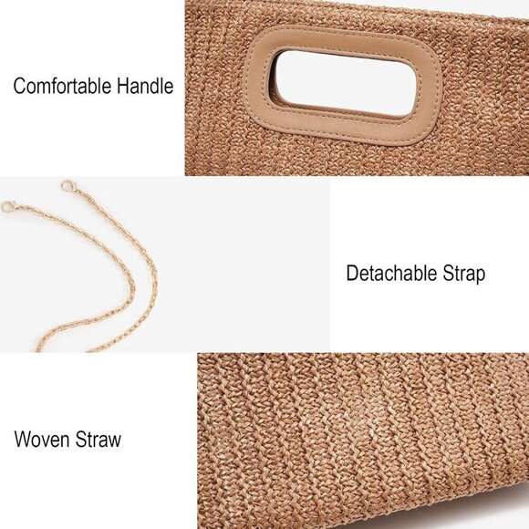 Straw Purse Clutch Bag Top Handle Woven Beach Crossbody Tote for Summer